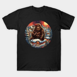 Bigfoot Squatching Through The Snow Sasquatch Christmas Xmas T-Shirt